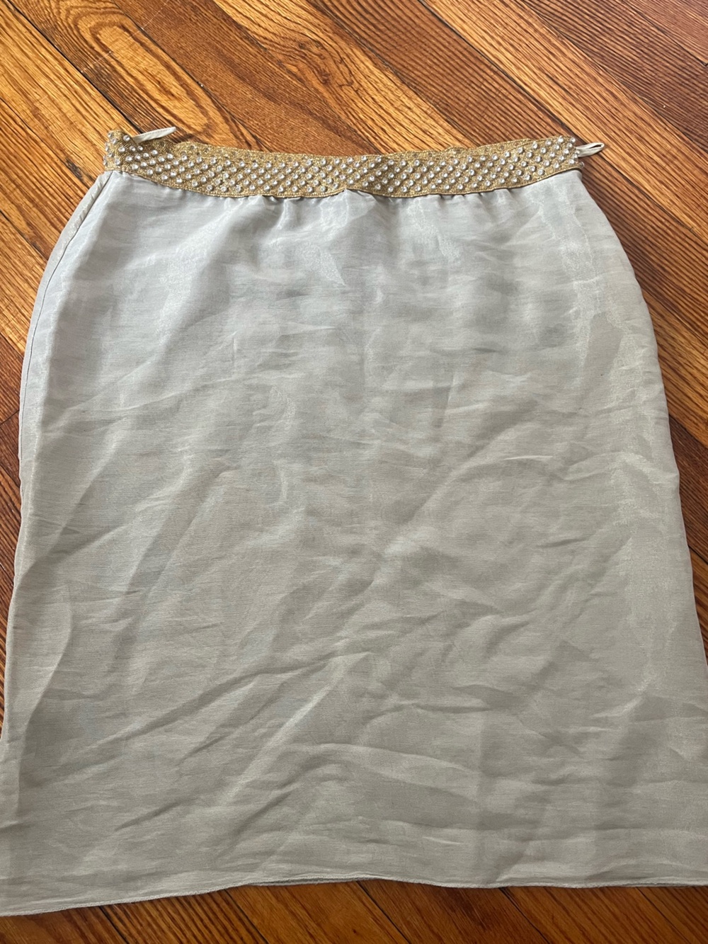 Miu Miu Gold Silk Blend Skirt with Beaded Gold Waistband